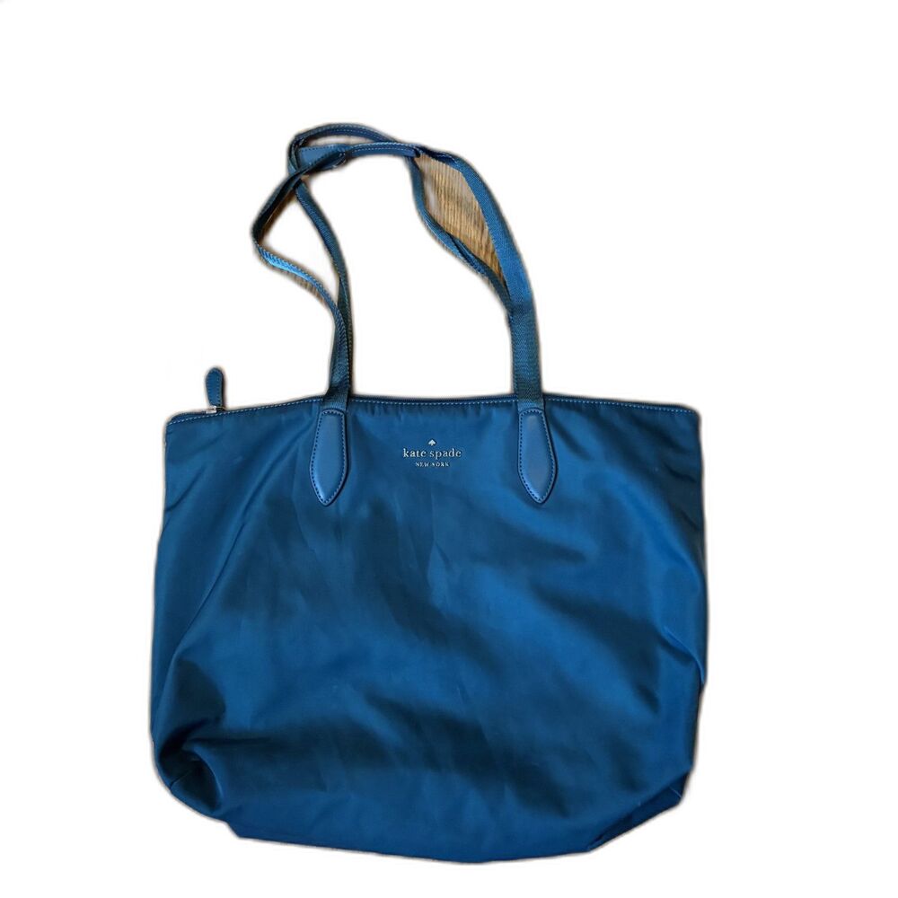 Kate Spade Teal Nylon Tote Bag Large Shoulder Purse Lightweight Travel Travel